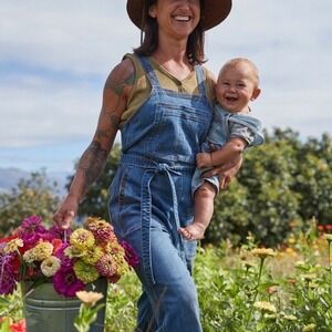 New Duluth Trading Denim Overall Jumpsuit Women's 16 Plus homestead workwear